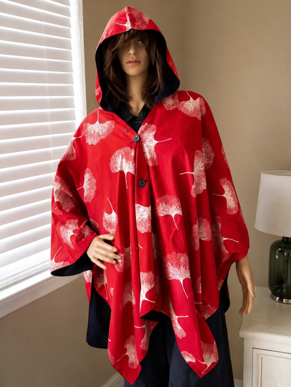 Ginkgo Print Reversible Waterproof  Rain Cape - Picture 5 of 8